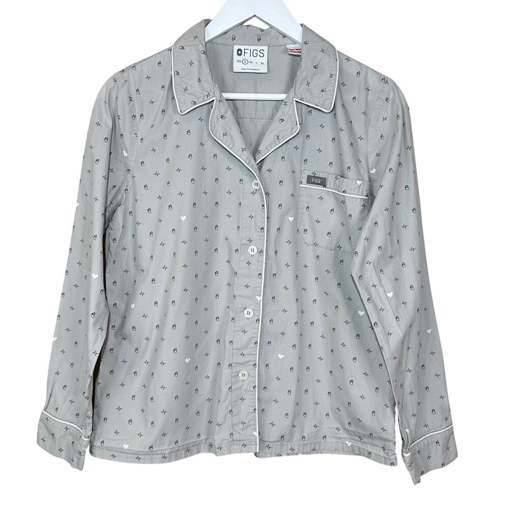 Figs Dream Big Pajama Button Front Top Women Small Front Pocket